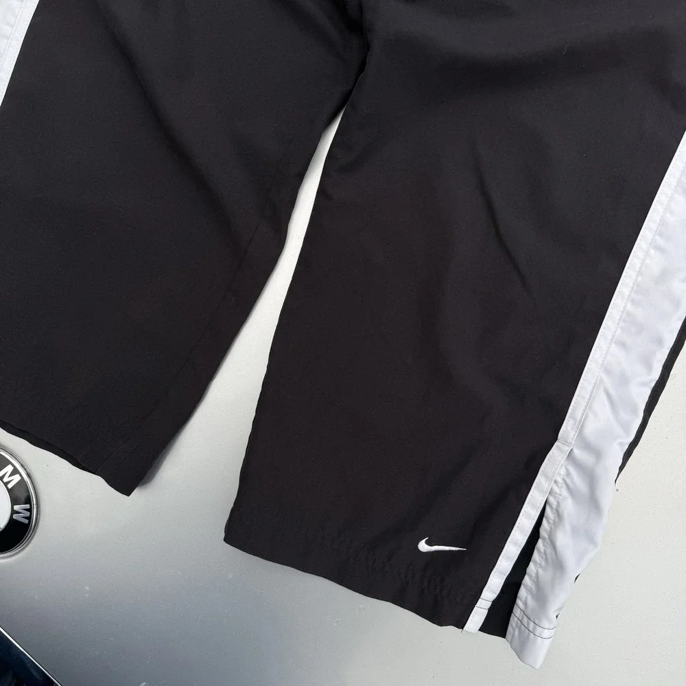 00s Nike Track Pants Striped Poly Sweatpants Size LG 10/12 Black/white Classic
